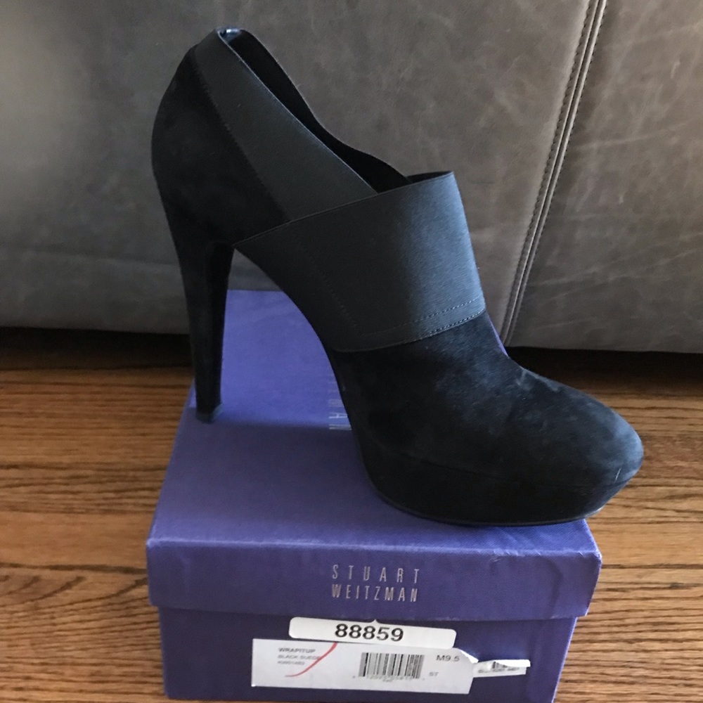Stuart Weitzman Wrapitup Black Suede Heels